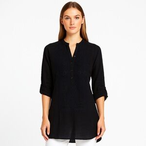 Johnny Was Black Embroidered Tunic Blouse Boho Chic Top Size XS Women’s